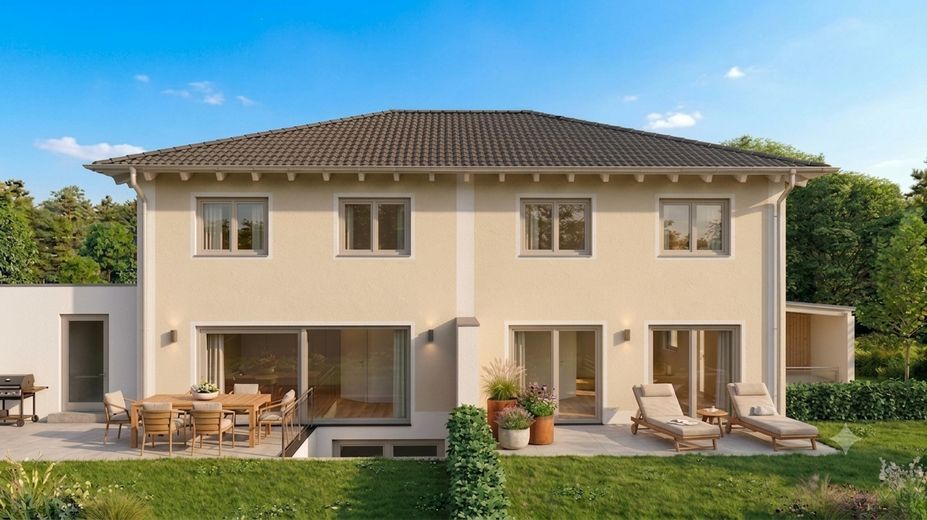 Nuova costruzione: casa bifamiliare a schiera ad alta efficienza energetica in posizione centrale a Türkheim! – Ansicht Süd