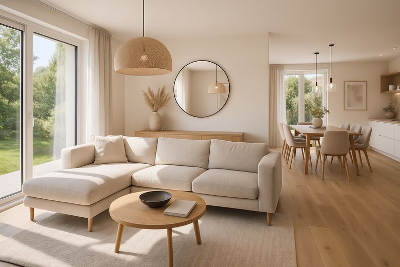 Provisionsfreier Neubau im Rheingau - hochwertige DHH mit Garten, Carport und ausgebautem Dach – Visualisierung Wohnen