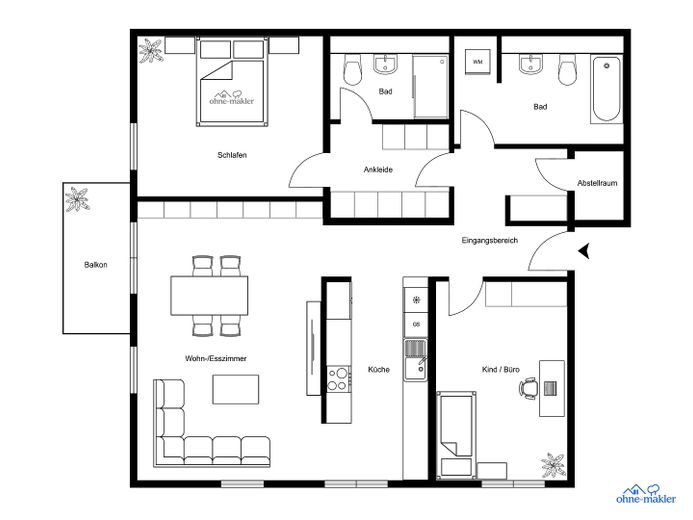 Grundriss  3 1/2 Zimmer 