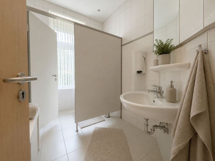 Flexible 240 m² Gewerbefläche - Bungalow für moderne Arbeitswelten – Bad mit WC