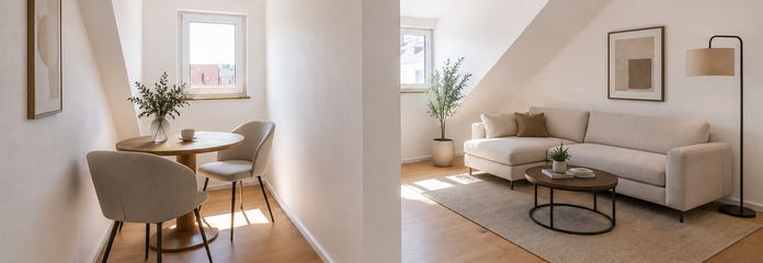 Hochwertig sanierte 2-Zimmer-Wohnung | 47,5 m² | neue Küche | provisionsfrei – Wohnzimmer möbliert