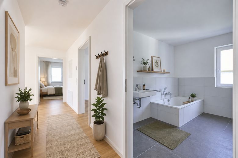 W8 Obergeschoss | 3 Zimmer | 87,36 qm in Krumbach (W8) – Virtuell möbliert