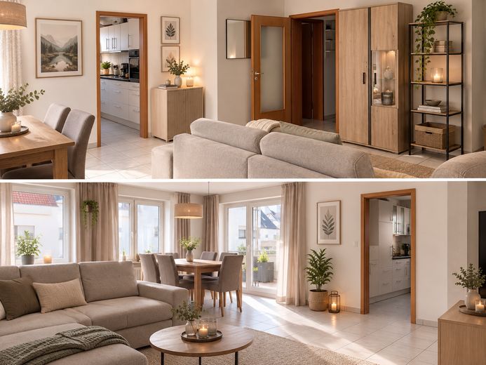 Céntrico y tranquilo: piso de 4 habitaciones con balcón en el corazón de Maichingen – Wohnzimmer