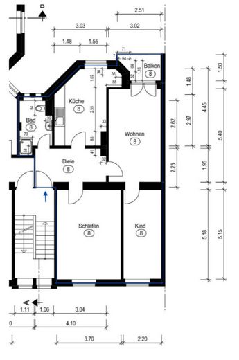 Leben in einer renovierten 3-Zimmer Wohnung mit Balkon – Grundriss