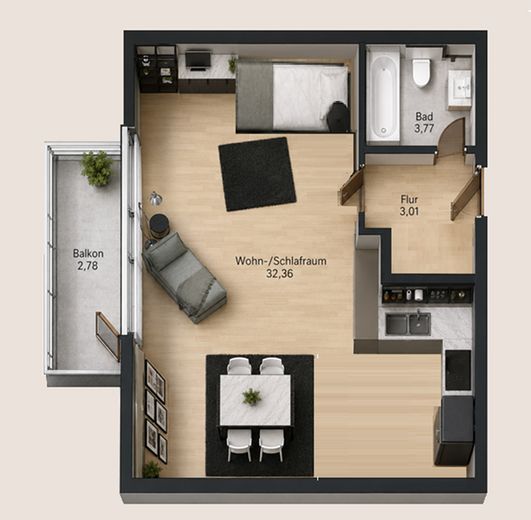 Appartamento di design completamente arredato di 1 stanza con balcone a Fürth – Foto 19