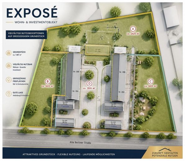 Exclusief bouwperceel in geheel of deelvlakken! Geen makelaarscourtage – Teilflächenplan