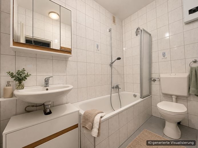 Frisch renovierte 2-Zimmer-Wohnung für 1-2 Personen, Balkon, Einbauküche, ca. 61 m², Lünen-Wethmar – KI - Bad