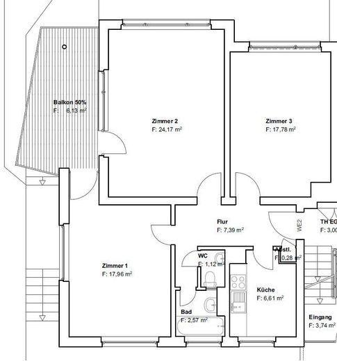 Gerenoveerd 3-kamerappartement met groot balkon aan de groene zijde – Oberstenfeld – Grundriss
