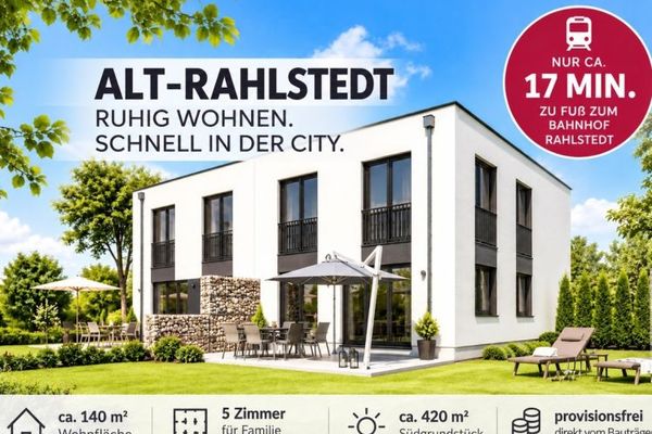 Alt-Rahlstedt: nuova costruzione con terreno esposto a sud – solo 17 minuti a piedi dalla stazione