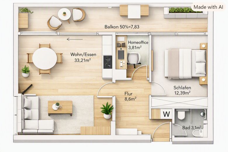 2-3-Zimmer Premium‑Apartment am Olympiapark – Erstbezug nach Vollsanierung mit flexiblem Grundriss – 2 ZKB u. Homeoffice