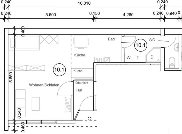 Gemütliche 1-Zimmer-Wohnung teilmöbliert mit Einbauküche barrierefrei – Grundriss EG