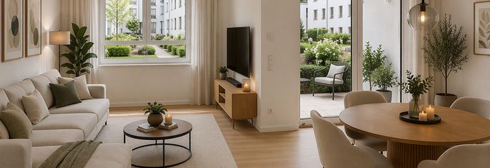 Ihr eigener Garten im Neubau – 65 m², Maintal, nahe Frankfurt – Wohn- und Essraum
