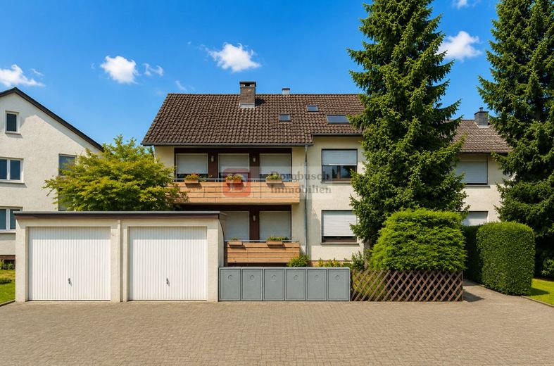 Top-Anlage!! 5-Familienhaus mit geteiltem Grundbuch, Garagen &amp; Stellplätzen – Hausansicht mit Garagenansicht