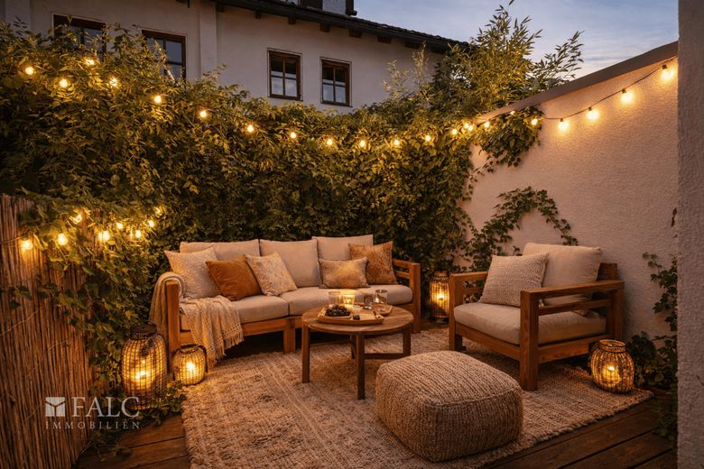 Wohnglück auf vier Ebenen - modernes Reihenmittelhaus in begehrter Lage von Feldmoching – EG Terrasse Einrichtungsbeispiel