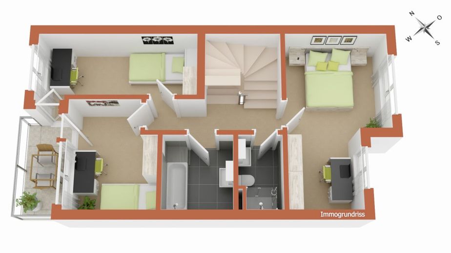 Vollunterkellertes Reihenhaus in ruhiger Stadtrandlage mit Garten und separater Garage – Grundriss 1.Obergeschoss