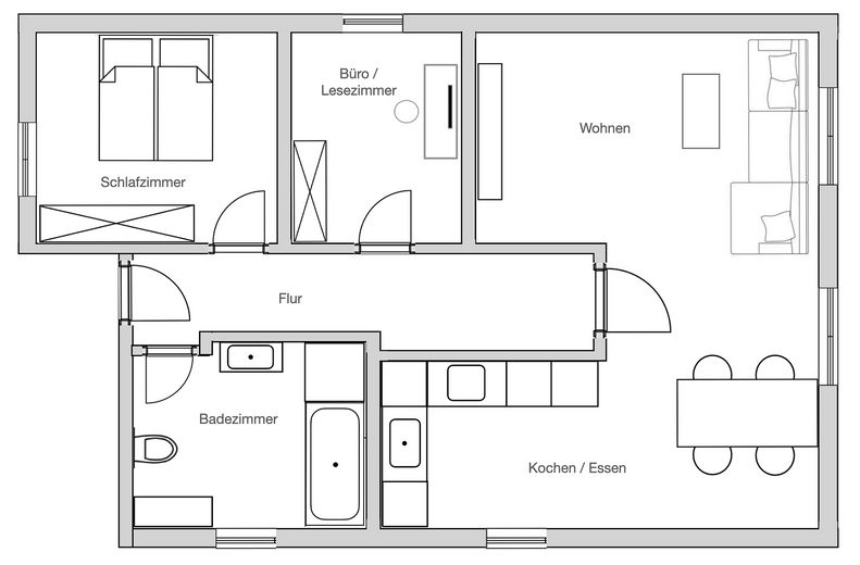 Accogliente appartamento di 3 locali a Tegernheim, cucina inclusa – 3-Zimmer Wohnung Grundriss