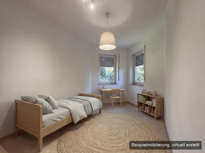 Helle 3-Zimmer-Erdgeschosswohnung mit Terrasse, Garten und Fußbodenheizung, Stellplätze optional – Kinderzimmer (KI-möbliert)