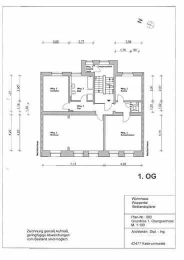 3,5-Zimmer-Altbauwohnung (90m²) im denkmalgeschützten Straßenzug – Grundriss 1. Obergeschoss