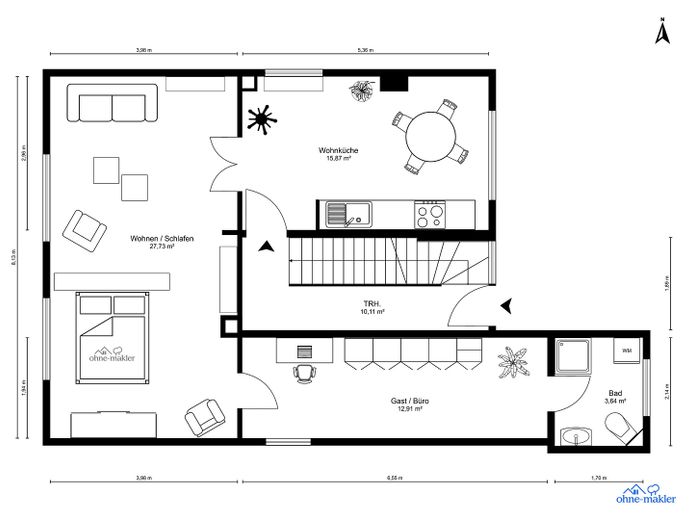 Stilvolle Innenstadtwohung 62 m2 in historischem Wohnhaus, Griesheim-DA – Grundriss