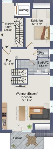 Großzügige 4,5-Zi.-Maisonette in Ergenzingen - Balkon, TG-Stellplatz & Wohnen auf 2 Ebenen – Grundriss 1.DG
