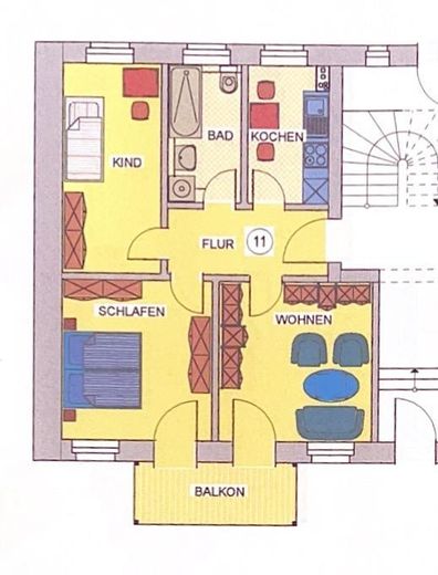 شقة تمليك من 3 غرف شاغرة للسكن في مركز-غرب – Grundriss