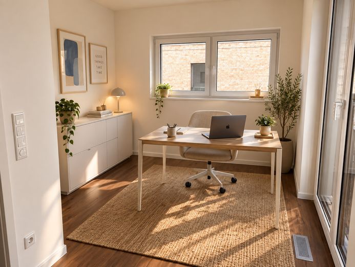 Ampio e luminoso appartamento di nuova costruzione con terrazza sul tetto a Verl – Büro (KI-generiert)