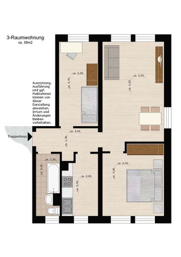 Helle, zentrumsnahe Wohnung mit Wannenbad – Grundriss