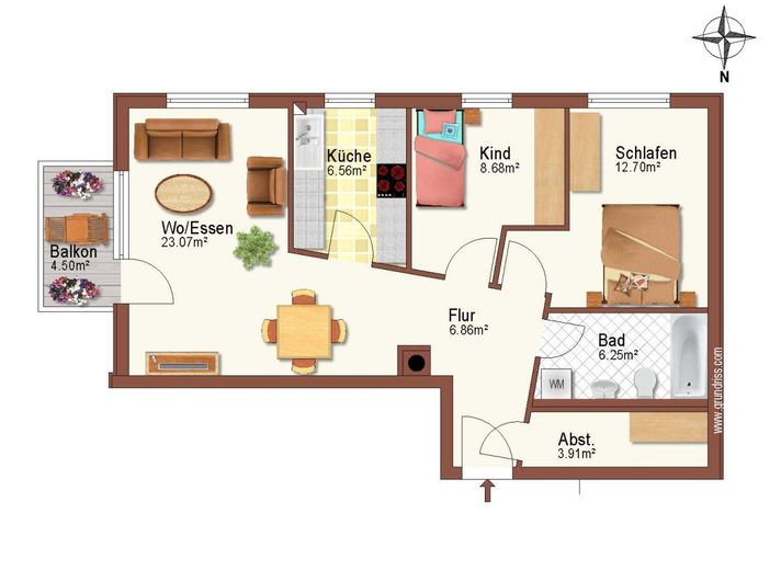 WOHNUNGSPAKET MIT 4 VERMIETETEN EIGENTUMSWOHNUNGEN + TG – Grundriss WE 22
