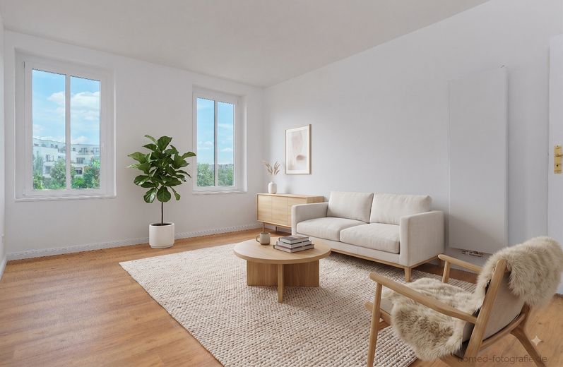 Kernsanierter 2-Zimmer-Altbau in Berlin-Köpenick: Erstbezug mit Wohnküche, Tageslichtbad und Balkon – Zimmer 2 - KI Visualisierung
