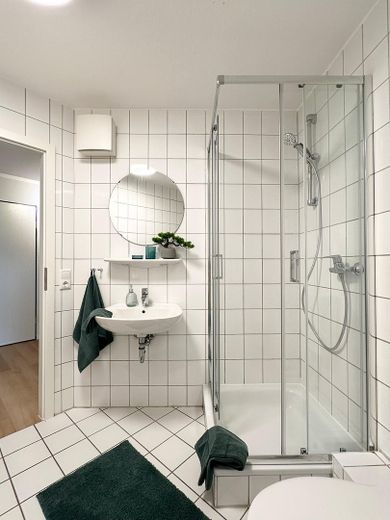 Frisch renovierte 1‑Zimmer-Wohnung mit Einbauküche und ruhiger Innenhofterrasse – Bad
