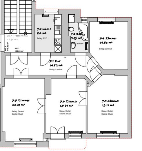 Frisch renoviert: 4-Zimmer-Whg. mit franz. Balkon am Rande des Paulusviertels – Grundriss