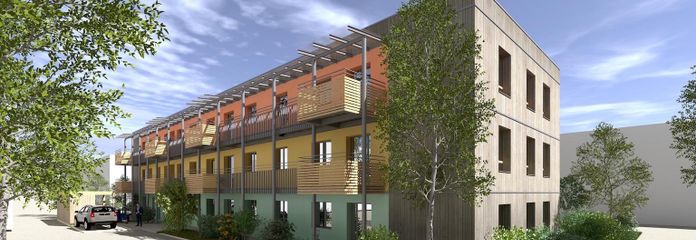 3-Zimmer-Eigentumswohnung in neuem Holzhaus: WohnGut-Erlangen – Visualisierung Nordansicht
