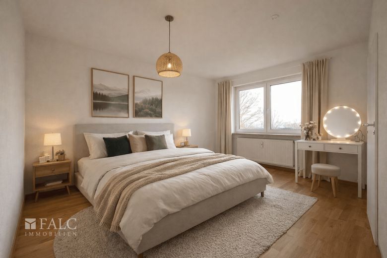 Über den Dächern von Augsburg-Hochzoll 3-Zimmer mit Ausblick – Schlafzimmer KI-generiert