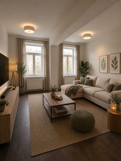3-Zi. Wohnung + Balkon + Keller + Garten + Aufzug – Wohnzimmer