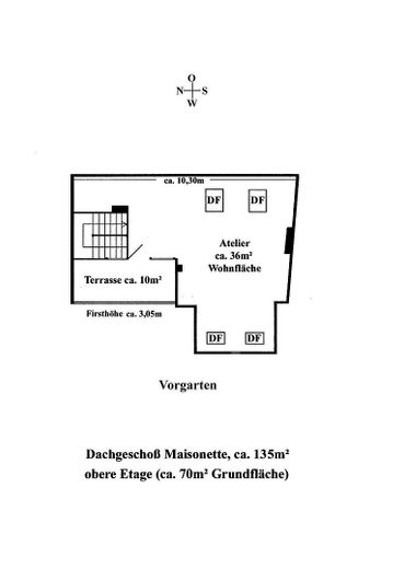 Maisonette mit Dachterrasse in centrumsnaher Anliegerstrasse – Grundriss obere Ebene (Atelier