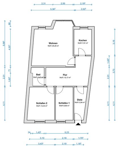 Blick auf die Andreaskirche – sanierte 3-Zimmer-Wohnung, Hildesheim Altstadt – Grundriss