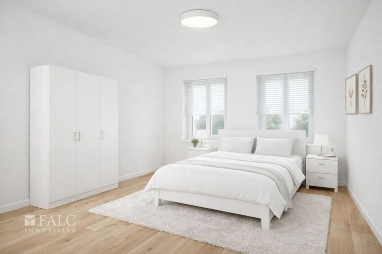 Provisionsfrei! MFH mit 308 m² für 79.500 EUR - 3 WE + DG-Ausbau + KfW-Potenzial – Schlafzimmer - Mögliche Gestaltung nach Renovierung (KI-Visualisierung)