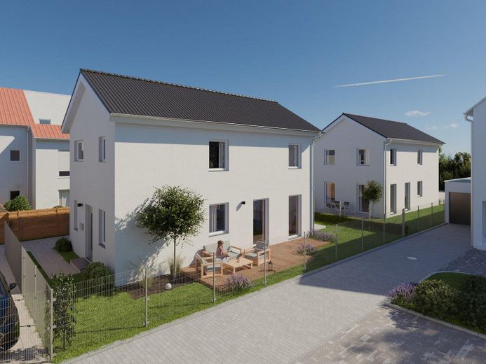 Kompaktes Stadthaus in kleinem Neubaugebiet mit eigenem Garten und Top-Anbindung in Worms-West – Hausansicht