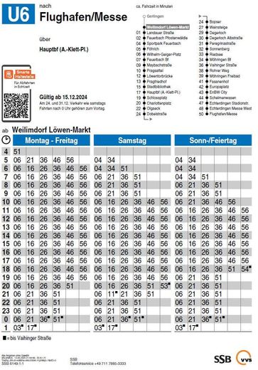 Fahrplan U6 Ri Hbf Messe