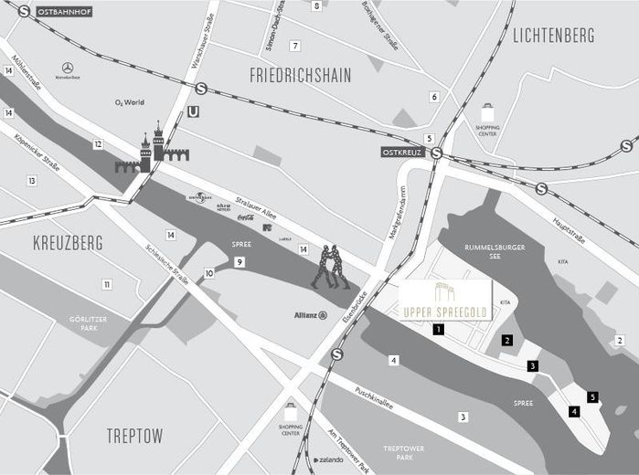 Un cadre de vie exclusif au bord de la Spree – Appartement meublé de 2 pièces (97m2) sur la presqu’île de Stralau – Lageplan / Location Map