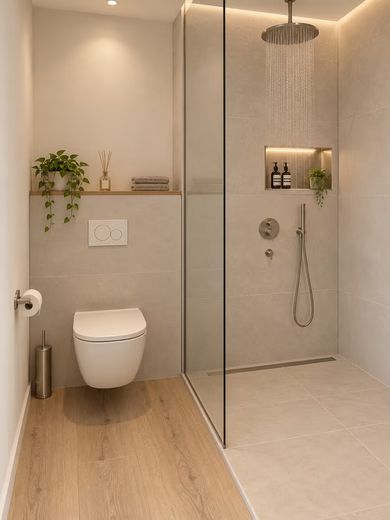 Première occupation à partir du 1.11.2026 – Studio de 43 m² rénové avec des matériaux haut de gamme, terrasse, jardin et vue sur les montagnes – Planung Bad