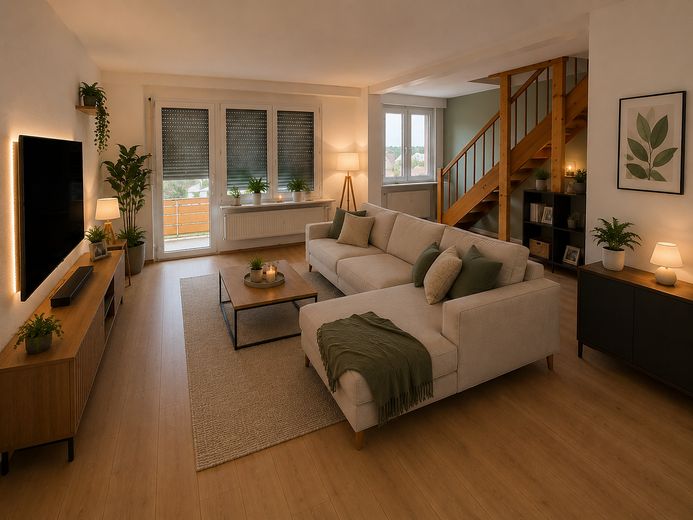 Helle Wohnung mit Teilklimatisierung im Herzen von Lützelsachsen – KI Vorschlag Wohnzimmer 