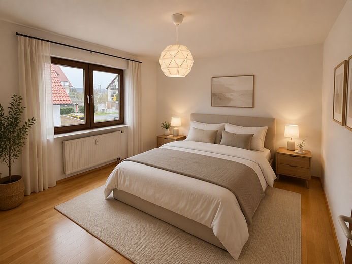 Einziehen & Wohlfühlen: Lichtdurchflutete 2-Zi-Wohnung in Maichingen – KI generiert: Schlafzimmer