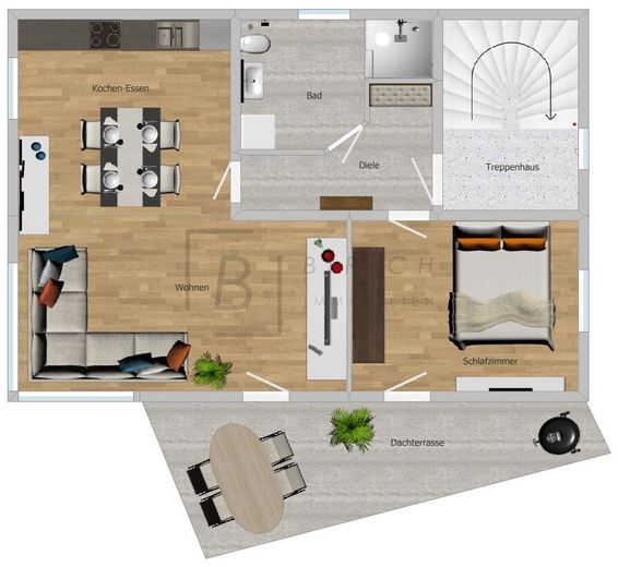 Sonnig, modern, effizient - Traumwohnung mit Dachterrasse in Neu-Ulm/Pfuhl – Bitte beachten Sie, dass der dargestellte Grundriss nicht maßstabsgetreu ist und lediglich der Orientierung dient.