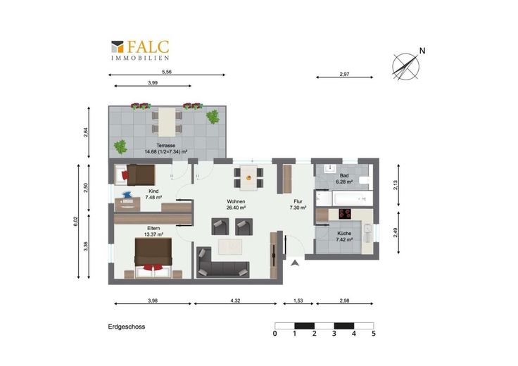 Moderne 3-Zimmerwohnung im Hochparterre in ruhiger Lage von Karlsruhe-Grünwettersbach – Grundriss