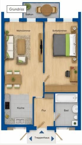 Frisch sanierte stilvolle 2-Zimmer-Wohnung m. Südbalkon in Machern/Erstbezug – Grundriss Wohnung