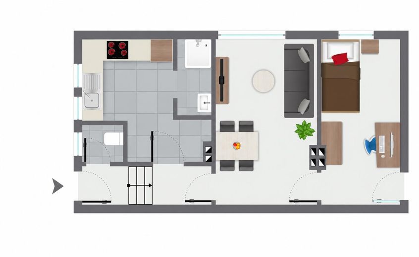 Appartamento di 2,5 locali + garage + ingresso privato + giardino, direttamente presso la TU Dortmund e il parco tecnologico di Dortmund – Grundriss Wohnung (grob)