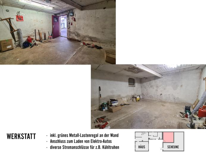 Haus mit großer Scheune: Wohnen, Werkstatt & Hobby unter einem Dach – Werkstattraum in der Scheune