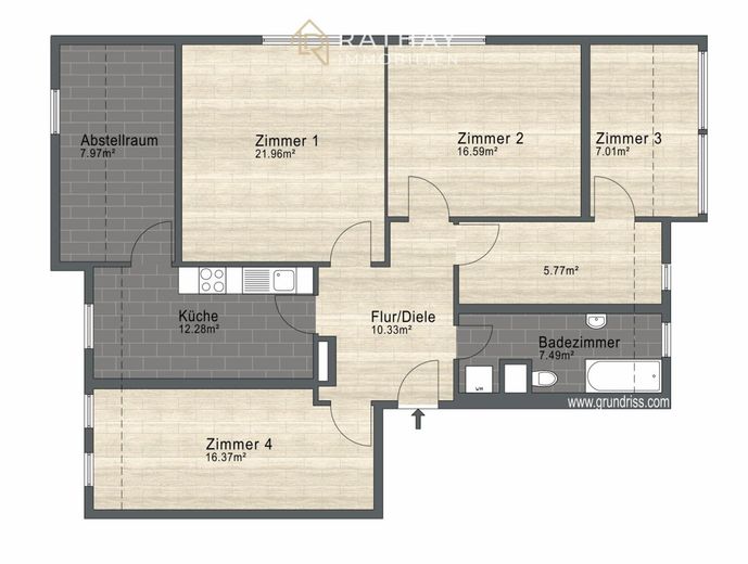 5,45 % Rendite - großzügige 4-Zimmer Wohnung als WG-Konzept in Straubing! – Grundriss