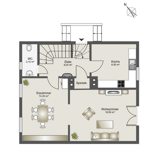 Modernisierte Doppelhaushälfte mit großem Garten & Terrasse – sofort bezugsfrei – Grundriss EG